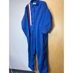 VINTAGE Coveralls Mens Blue Racing Stripe Long Sleeve Mechanic Workwear Size 44